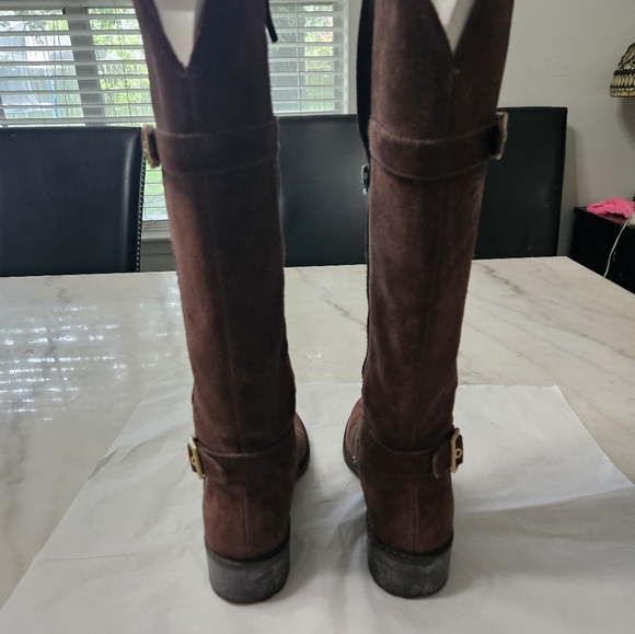 Waterproof Brown Suede Boots - Brass Hardware - Size 6-1/2 B - Picture 4 of 9